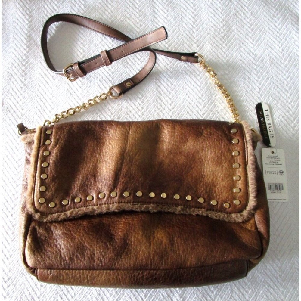 Urban Expressions Tan-Savannah Vegan Purse Reversible /Pouch NWT Gold Adj. Strap